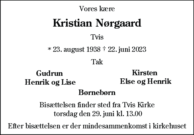 Dødsannonce for Kristian Nørgaard