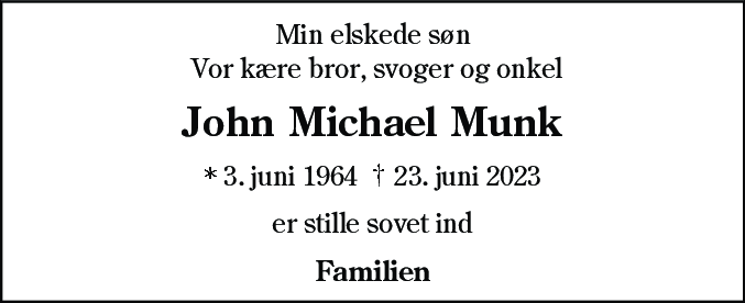 Dødsannonce for John Michael Munk