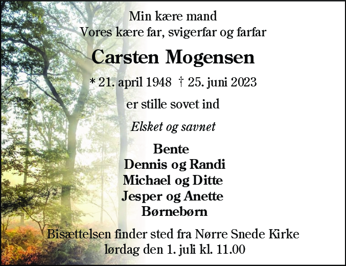 Dødsannonce for Carsten Mogensen