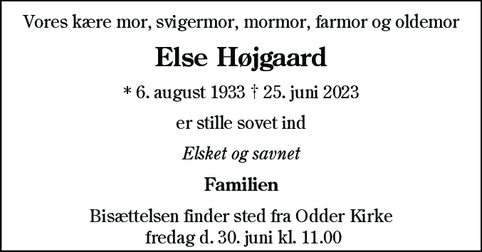 Dødsannonce for Else Højgaard
