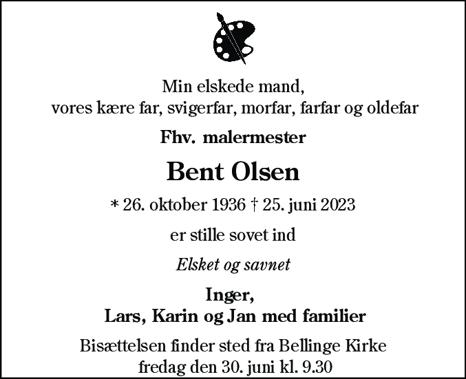 Dødsannonce for Bent Olsen