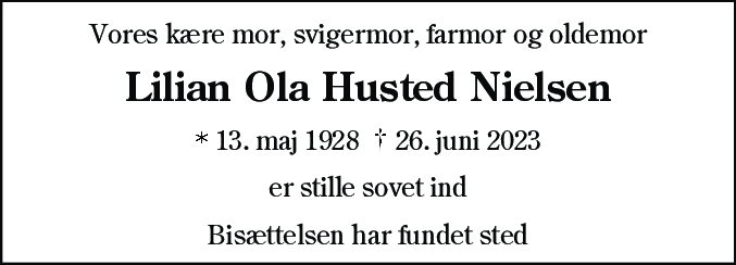 Dødsannonce for Lilian Ola Husted Nielsen
