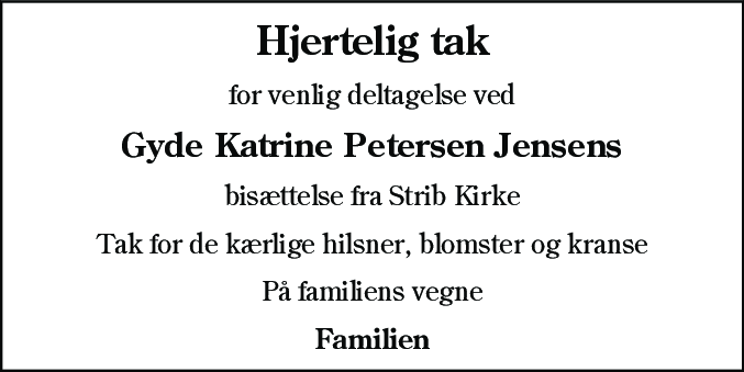 Dødsannonce for Gyde Katrine Jensen