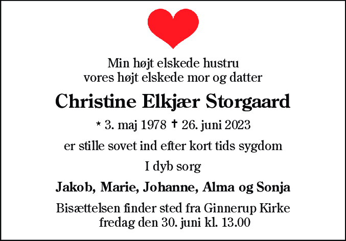 Dødsannonce for Christine Elkjær Storgaard