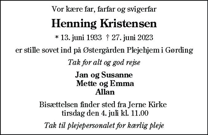 Dødsannonce for Henning Kristensen