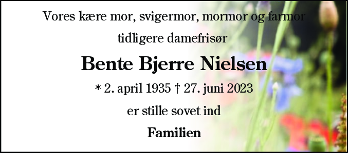 Dødsannonce for Bente Bjerre Nielsen