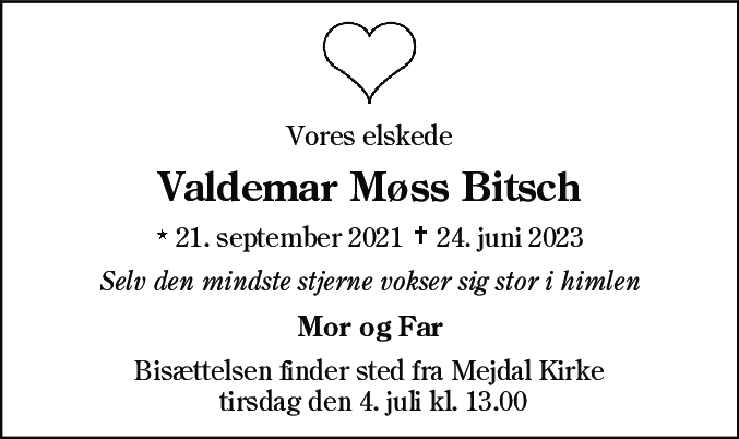 Dødsannonce for Valdemar Møss Bitsch