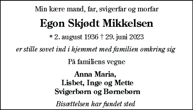 Dødsannonce for Egon Skjødt Mikkelsen