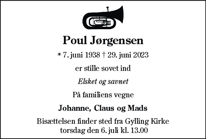 Dødsannonce for Poul Jørgensen