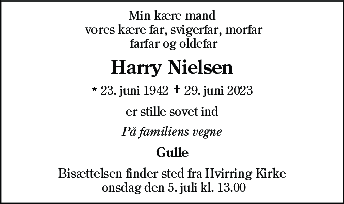 Dødsannonce for Harry Nielsen