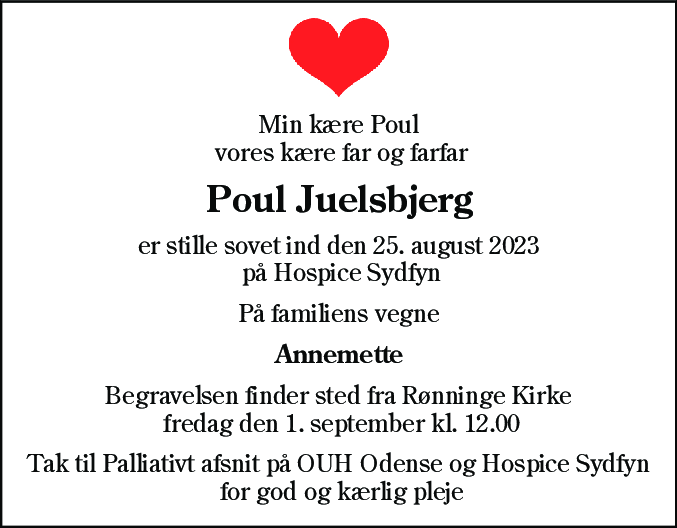 Dødsannonce for Poul Juels Bjerg