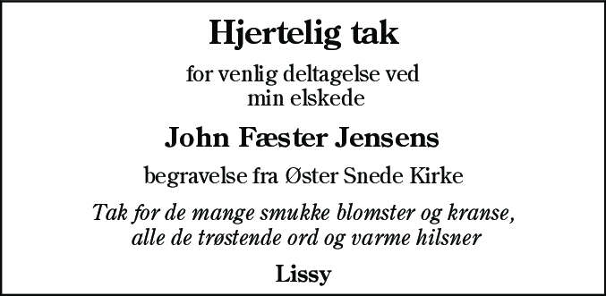 Dødsannonce for John Fæster Jensen