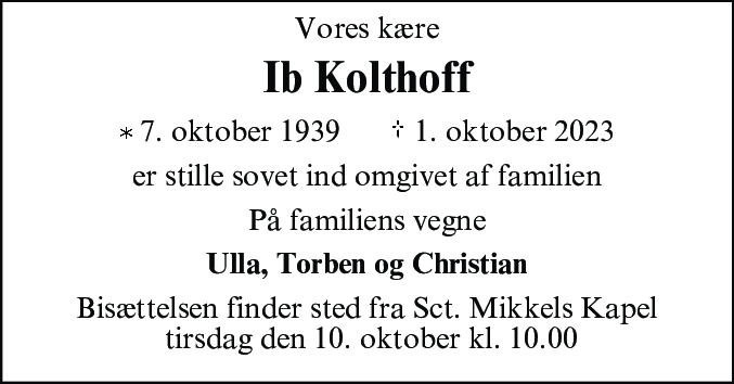 Dødsannonce for Ib Kolthoff