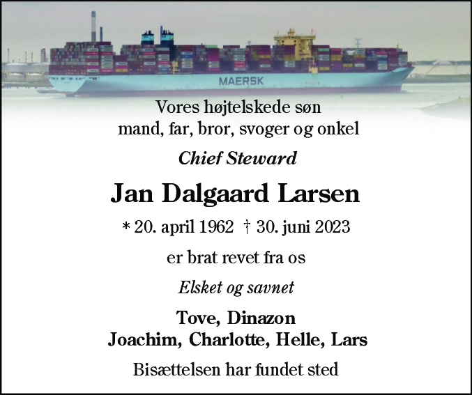 Dødsannonce for Jan Heinrich Dalgaard Larsen