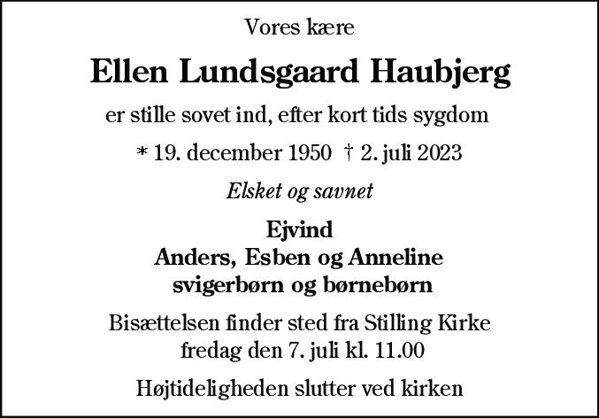Dødsannonce for Ellen Lundsgaard Haubjerg