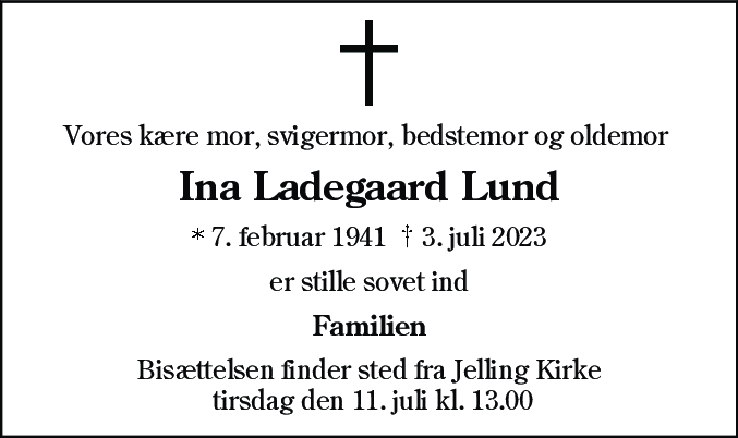 Dødsannonce for Ina Ladegaard Lund