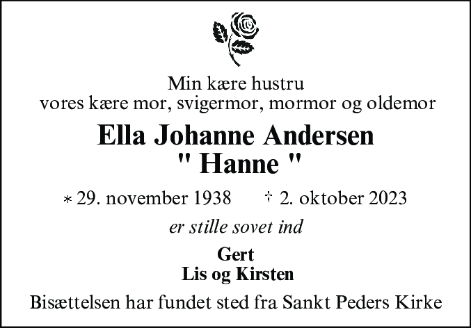 Dødsannonce for Ella Johanne Andersen