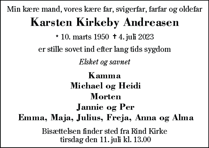Dødsannonce for Karsten Kirkeby Andreasen