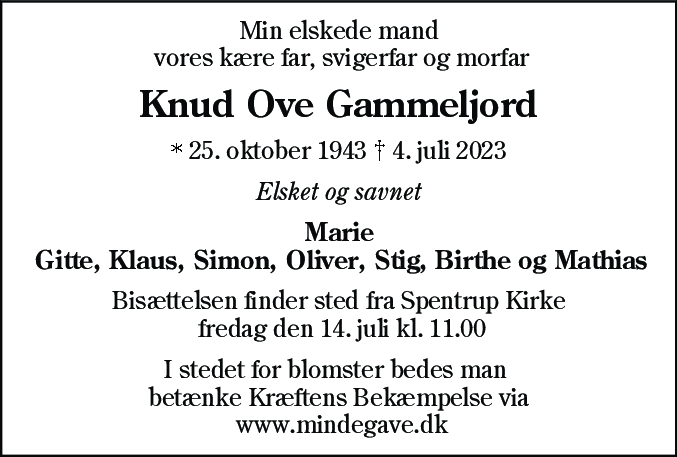 Dødsannonce for Knud Ove Gammeljord