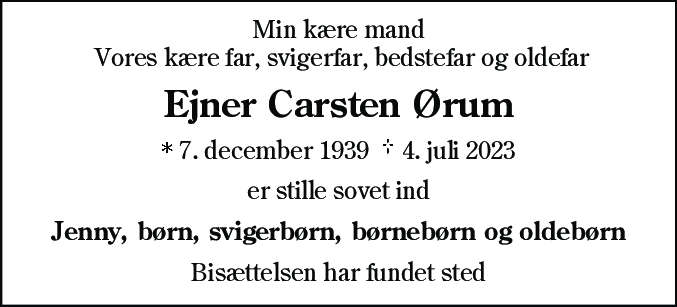 Dødsannonce for Ejner Carsten Ørum