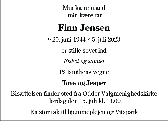 Dødsannonce for Finn Jensen