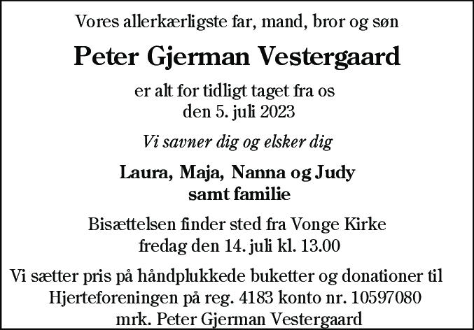 Dødsannonce for Peter Gjerman Vestergaard