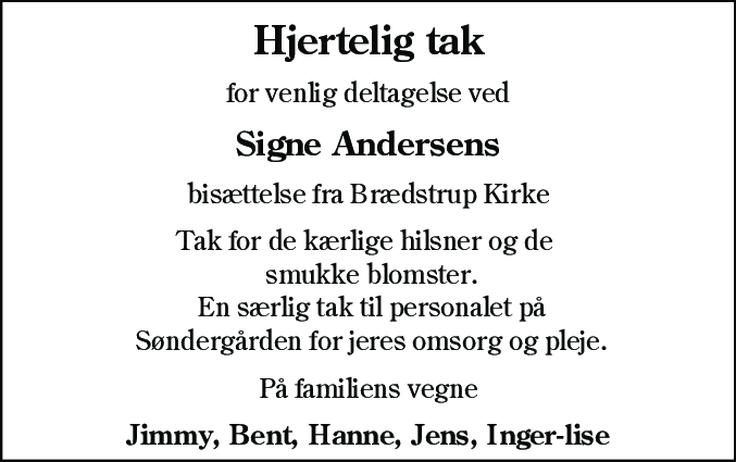 Dødsannonce for Signe Andersen