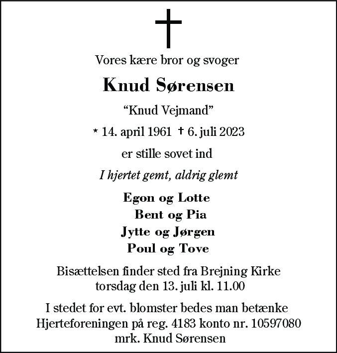 Dødsannonce for Knud Sørensen