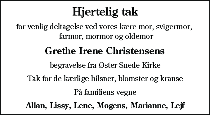 Dødsannonce for Grethe Irene Christensen