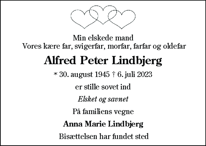 Dødsannonce for Alfred Peter Lindbjerg