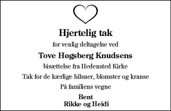 Dødsannonce for Tove Høgsberg Knudsen