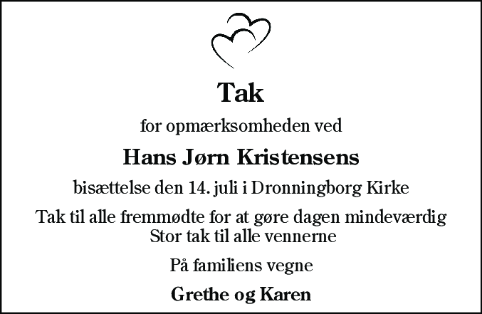 Dødsannonce for Hans Jørn Kristensen