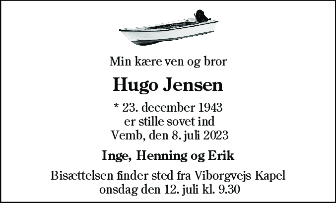 Dødsannonce for Hugo Emanuel Jensen