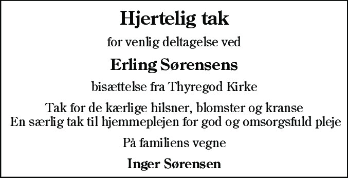 Dødsannonce for Erling Sørensen