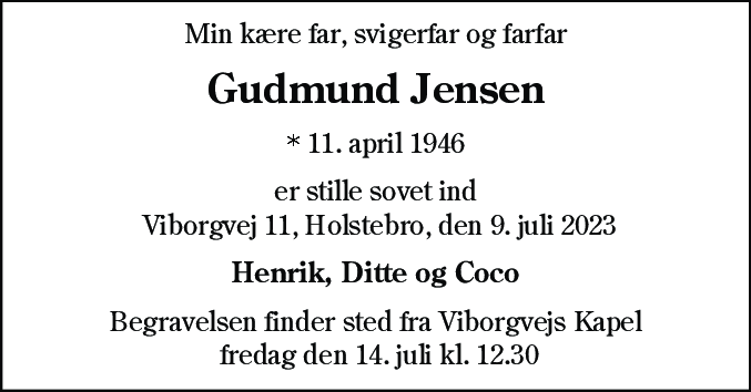 Dødsannonce for Gudmund Alf Svale Jensen