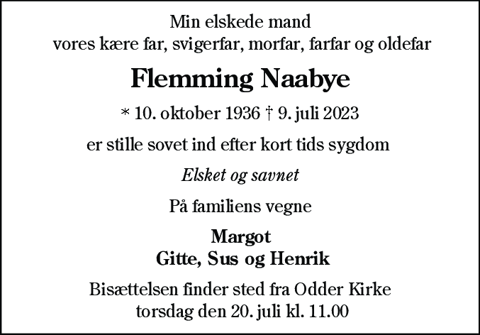 Dødsannonce for Flemming Naabye