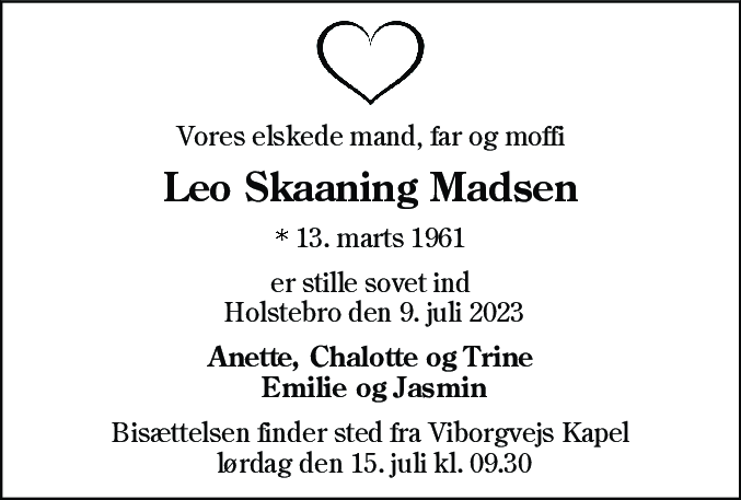 Dødsannonce for Leo Skaaning Madsen