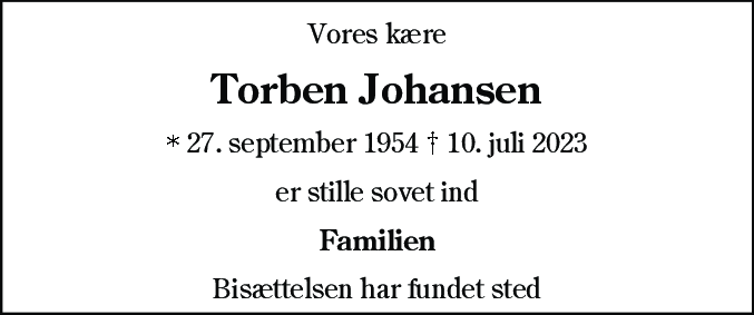 Dødsannonce for Torben Johansen