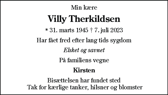 Dødsannonce for Villy Therkildsen