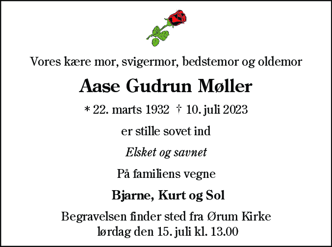 Dødsannonce for Aase Gudrun Møller