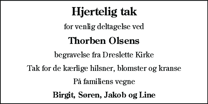 Dødsannonce for Thorben Olsen