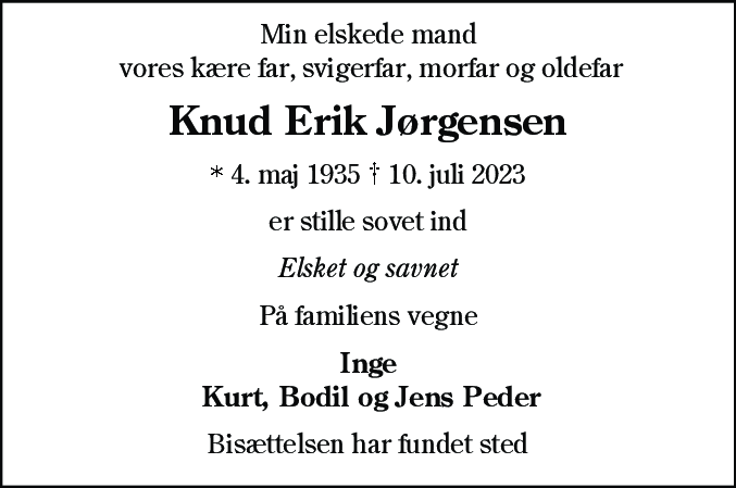 Dødsannonce for Knud Erik Jørgensen