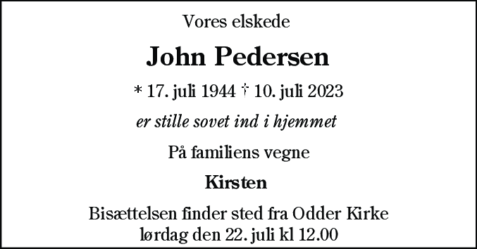 Dødsannonce for John Pedersen