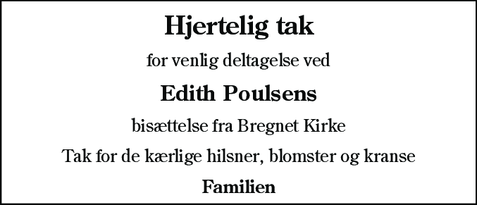 Dødsannonce for Edith Poulsen