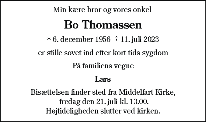 Dødsannonce for Jens Bo Thomassen