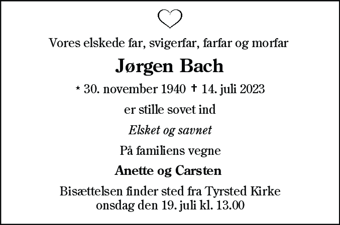 Dødsannonce for Jørgen Bach