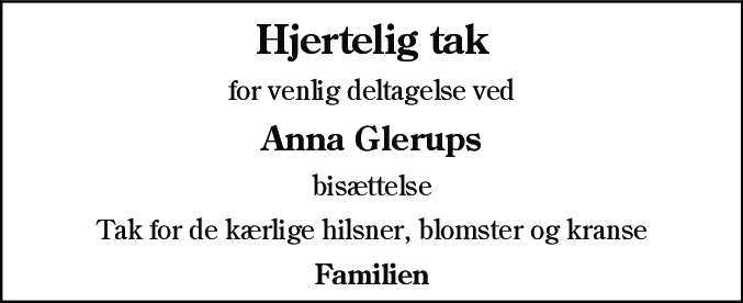 Dødsannonce for Anna Glerup