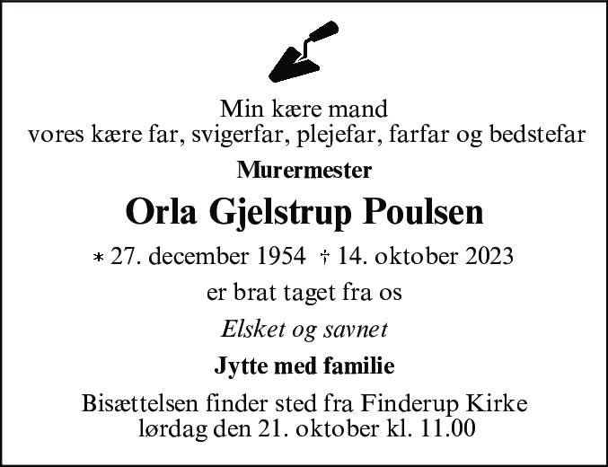 Dødsannonce for Orla Gjelstrup Poulsen