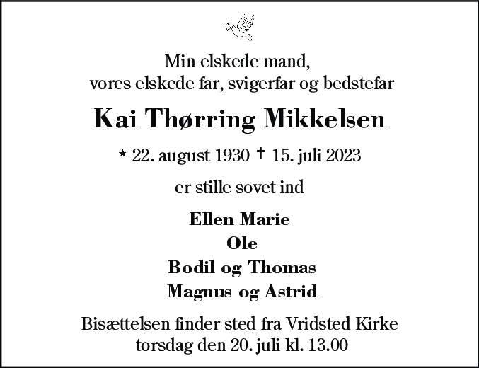Dødsannonce for Kai Thørring Mikkelsen