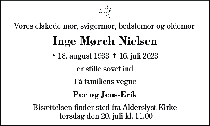 Dødsannonce for Inge Mørch Nielsen